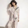 Cotton Long-sleeved Long Trousers Women Pajamas Set for Spring and Summer Autumn Comfortable Cardigan Tops Ladies 210830