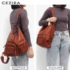 CEZIRA Large Soft Casual Women Bags Functional Girl School Backpack PU Leather Bag Ladies Multi Pockets Messenger&Shoulder Bag K726