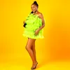 Fluorescerende groene homecoming jurken voor tieners cocktail party jurken mini strapless tiered tule eenvoudige prom jassen