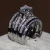 Fin smycken prinsessan klippt 20ct cz diamant engagemang bröllop band ring set för kvinnor 14 kt vit guldfylld finger ring309v