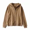 fermeture éclair à capuche Hoodies Femmes Sweat À Manches Longues poche épaisse Lâche Cardigan manteau Casual grande taille 210521