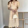 Nomikuma Koronki Haft Hollow-Out Kobiety Sukienka Koreańska Wave V Dekolt Sukienki Puff Rękaw Suknie Wysoka Talia A-Line Vestidos Mujer 6g044 210427