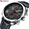 Luxury Top Brand Curren Mäns Klocka Läderrem Kronograf Sport Klockor Mens Business Armbandsur Klocka Vattentät 30 m 2019 Q0524