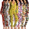 Bulk Womens Pijamas Macacão Jumpsuits Elegante Moda Adorável Impressão Bodycon Skinny Manga Longa V-Pescoço Pulôver confortável Clubwear Sleepwear K8341