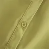 Сплошная атласная шелковая женская рубашка платье элегантные дамы отключить повязку повязка повязка повязку свободно сыпучий женский мягкий желтый MIDI ES 210515