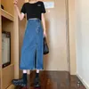 SKIRTS MULHERES DENIM STILHO DE fenda lateral Soft Harajuku Sexy Ladies Bright Line Decoration All-Match Slim Summer Leisure Chic Ins