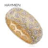 Kaymen Women's Beautiful Round Full Rhinestones Statement Bangle Cuff Bracelet for Women Golden Plated Wedding Party Bangle Q0717