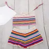 Swimwear féminin Sexy Bohemian Bikini Set Swimsuit Femme Femme Bandeau Crochet Crochet Knited Beach haute taille