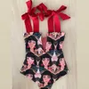 Sexy Swimsuit Shoulder Strappy Print Floral Swimwear Women Backless Bathing Suit Beach Wear Monokini 210625