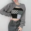 Women's Hoodies & Sweatshirts Two Piece Outfits Sexy Casual Crop Hoodie And Camisole Women Loose Grunge Hooded Jacket Streetwear Retro Cloth