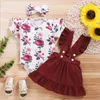 Baby Girl Clothes Set Floral Romper Top + Suspendering Skirt Headbands 3pcs Sets Infant Designer Causal Suit Boutique Barnkläder BT6523