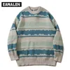 Harajuku Jumper Vintage Listrado Sweater Feio Streetwear Pullover Homens Hip Hop Hop Hop Punk Grandpa Video Sweater 210813