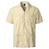 Cuban Camp Guayabera Shirt Men Short Sleeve Casual Button Down Embroidery Mens Shirts Soft Breathable Solid Color Beach 210626