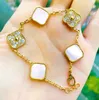 7 Colors Fashion Classic 4/Four Leaf Clover Charm Bracelets diamond Bangle Chain 18K Gold Agate Shell Mother-of-Pearl for Women&Girls Wedding Mother's Day Jewelry gift