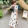 Koreansk stil vintage kortärmad sommarklänning kvinnor fyrkantig krage polka dot lång kvinnlig casual es vestidos 14105 210512
