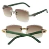 Metal Rimless Man Womens Sunglasses Square Trellis Green Plank Sun Glasses Micro-paved Diamond Set Woman Glasses Male and Female Vintage Frame With 18K Gold Eyewear