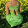 AELEGANTMIS Drukuj dzianiny Bodycon Slip Dress Women Green Sexy Spaghetti Pasek Suknie Geometryczne Płaszcza Summer Beach Vestido 210607