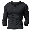 Herren-T-Shirts, Herren-MUSCLE ALIVE Henley-T-Shirt, tailliertes Hemd mit Kleidärmeln für Herren, Hemden aus Baumwolle, lässig, Bodybuilding, Fitness-T-Shirt1