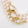Guaiguai Takı 3 Strands Beyaz Keshi İnci Kolye Altın Kadınlar için Kaplama Gerçek Taşlar Taş Lady Fashion Jewellery2178006