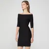 Summer Women Black Off Shoulder Rayon Bandage Club Dress Sexy Half Sleeve Celebrity Evening Runway Party Dresses 210423