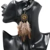 Fashion Personality Hollow Sun Flower Long Feather Earrings Temperament Wild Dangle & Chandelier