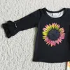 RTS Boutique Kids Clothing Sets Fall Toddler Baby Girls Girls Setts Fahion Sunflower Print Bruffle Long Sleeve Bell Bottits Botfits Wholesale Girl Girl Outfit