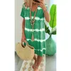 Dorywczo Tie Dye Dress Krótki Rękaw Damska Drukuj Suknie Letnie V-Neck Loose Boho Sun Beach Sukienka Plus Size Falda de Las Seoras Y0603