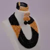 Earrings & Necklace Black Gold AB Nigerian Wedding African Beads Jewelry Set Crystal Beaded Gifts 8LBJZ03