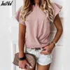 100% Cotton Women Printed Short Sleeve Round Neck Shirt Top Holiday Beach Summer Tops Cute Square Elegant Solid Slim Shirts 210514