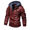 Casual Motorcycle PU Autumn and Winter Fashion Leather Men's Slim Detachable Hooded Warm Jacket Wool Clothin X0621