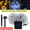 98.5FT 30M Outdoor 300LED Solar Fairy String Light 8 Modes Patio Landscape Lawn Waterproof Garden Yard Lamp - White 1.8cm