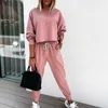 Hirigin Dressuit Kobiety Zestaw O Neck Loose Top Sweatshirt + Lace Up Pencil Spodnie 2 sztuk Zestawy 2020 Jesień Kobiety Odzież Garnitury Y0625