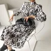 Casual Dresses Alien Kitty Chic Office Lady Gentle 2021 Animal Printed Pleated Lace-Up Elegance All Match Snygg Long Vestidos