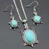 women's tortoise Tibetan silver turquoise Bracelet Earrings Necklace set DMTQS031 fashion gift national style women DIY jewelry sets