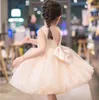 Tulle Baby Champagne Girl Dresses Special Occasion Dress Pearl Baptism Ball Gown Newborn Birthday Princess Party Clothes G1129