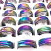 Wholesale 100pcs/Lot Colorful Women's Band Ring Multicolored Stripe Stainless Steel Rings Fashion Jewelry Party Favor Gifts Mix Sizes