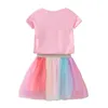 Baby Girls Fashion Clothing Sets Short Sleeves T-shirt +Lace Tutu Skirt 2 pcs Suit Colorful Summer Clothes for Children 294 Z2