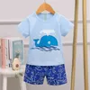 Pijamas de algodão de verão pijama de manga curta t-shirt shorts roupas para adolescentes roupas menina desenhos animados menino nightgown service 211109