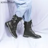 SOPHITINA Damen Winter Stiefeletten Warm Plüsch Bequemes Reiten Combat Military Low Heel Mid Calf Booties Herbstschuhe C778 210513