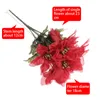 Dekorativa blommor kransar 1bunch 7 huvuden real touch flannel artificiell jul röd poinsettia buskar buketter xmas träd ornament weddi