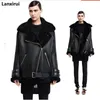 Autumn Winter Women Pu Tops Casual Belted Leather Outwear Fur Casual Thicken Warm Coat Punk Lapel Lamb Wool Black Gold Jacket SH190827