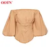 OOTN Sexy Slim Off Shoulder Women Shirt Blouses Lantern Sleeve Tunic Female Top Laides Shirt Pleated Elegant White Blouse Button 210326