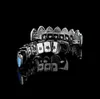14K Gold CZ Vampire Teeth Grillz Iced Out Micro Pave Cubic Zircon BLUE Opal 8 Tooth Hip Hop Grill Top Bottom Mouth Grillzs Set with Sil337w