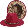 Two Tone Fedoras Jazz Hats Cowboy Hats for Women and Men Leopard Bottom Wool Felt Party Church Dresses Hat Wholesale