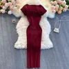 Spring Summer Women's Sexy Knitted Bodycon Dress Elegant Solid Colour Short Sleeve Vintage Femme Robe Korea Clothing 210514