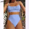 Yüksek bel bikini mayo şınav mayo katı Brezilyalı mayo biquini bikini beachwear 210621