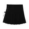 Women Pleated Skirt Summer Solid a Line High Waist Mini Skirts Harajuku Gothic Punk Hip Hop Bow Lace-Up Preppy Girls Sexy Skirt 210712