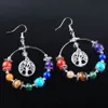 WOJIAER 7 Chakra Árbol de la vida mujeres cuelgan pendientes de gota Natural piedra preciosa redonda cuenta Reiki pendiente de cristal curativo joyería Bohemia R3124