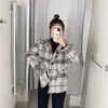 Jacket Women Tweed Plaid Winter Coat Woman Vintage Long Sleeve Oversized Jackets Ladies Loose Casual Overcoats 210519