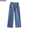 DIMANAF Plus Größe Frauen Jeans Hosen Hohe Taille Denim Weibliche Elastische Breite Bein Gerade Blaue Hose Große Übergröße S-5XL 210809